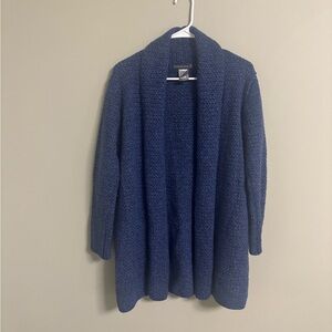 Irelands Eye Cardigan Sweater Womens Medium Blue Open Front Knit Virgin Wool